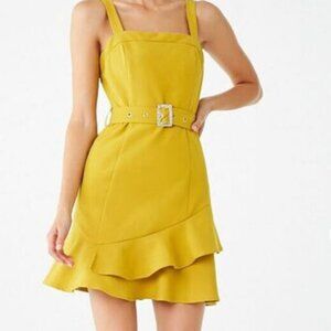 A.peach Ruffled Tiered Hem Rhinestone Buckle Dress